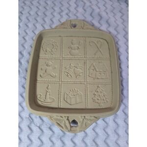 1992 Hill Design Brown Bag Cookie Art Christmas Shortbread Pan Mold Stoneware
